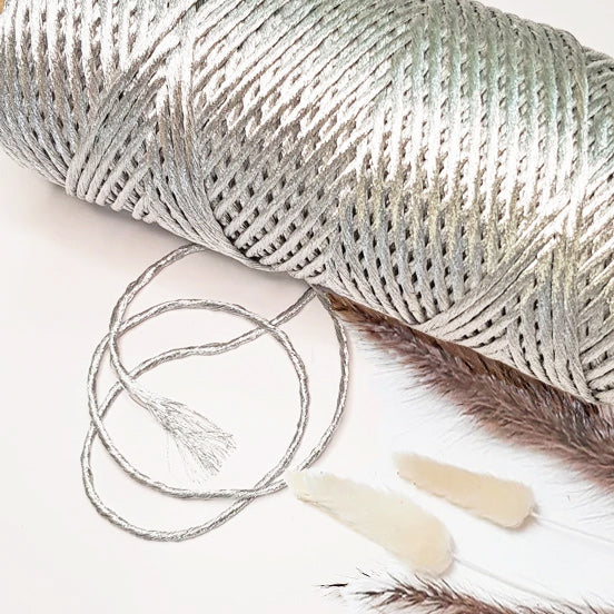 3mm - Silver Metallic Shimmer Macrame String