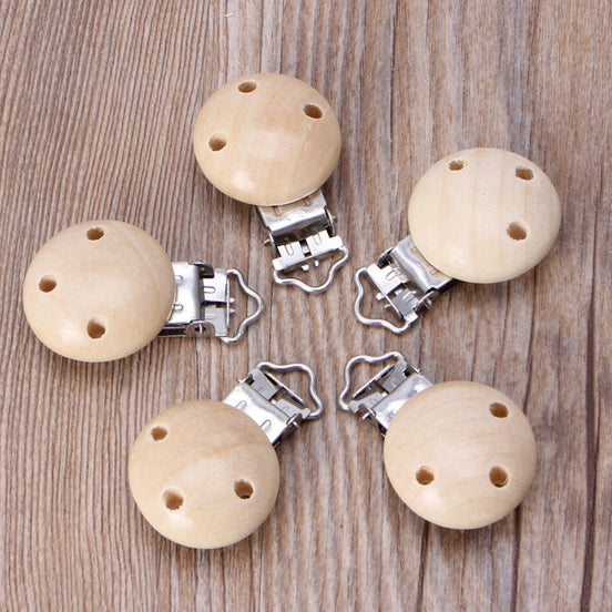 Pacifier Clip - Natural Varnished Wooden Clasp