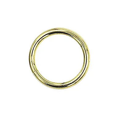 A single gold-colored metal jump ring with a polished finish, centered on a plain white background.
