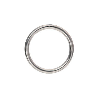 A polished silver metal ring shown on a plain white background.