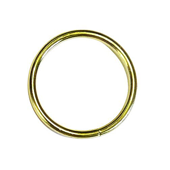 A single gold-colored metal ring with a smooth, polished finish, shown against a plain white background.