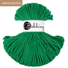 A skein of jade green braided cord with a white paper label reading Bobbiny, shown on a white background with a tan 'LIMITED EDITION' banner in the top left corner.