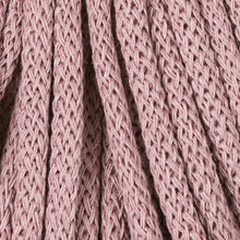 A close-up of a mauve braided cord with a textured vertical ribbed pattern.