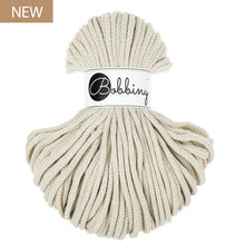 Close-up of Bobbiny 5mm Cashmere Beige Braided Cord showing its soft creamy-beige colour and recycled cotton braided texture.