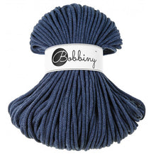 Denim blue 5mm braided cord with a Bobbiny label on a white background