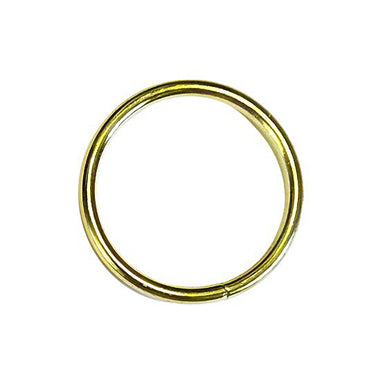 A single gold-colored metal  ring with a polished finish, shown against a plain white background.