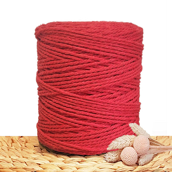 3mm Red - Recycled Cotton 3ply Macrame Cord