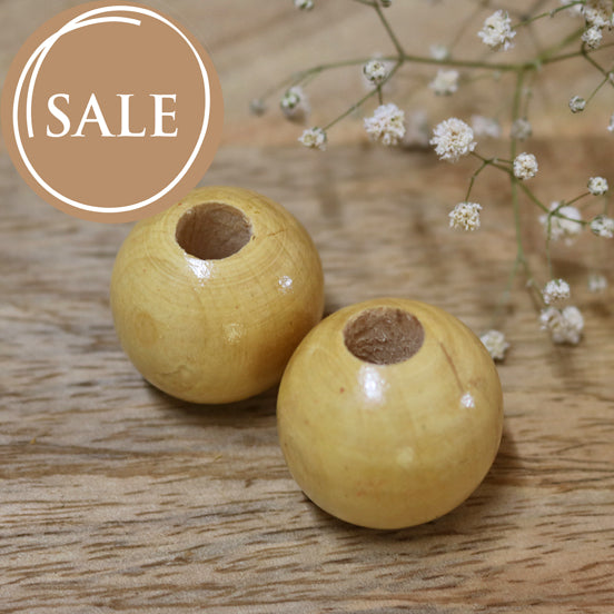 SALE - Round Natural Wooden Macrame Bead - 25mm - Pack of 2