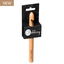 Bobbiny 16mm wooden crochet hook in branded packaging with NEW arrival badge.
