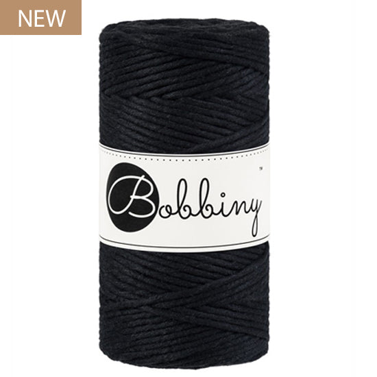 Bobbiny 3mm Black Single Twist Macrame Cord 100m – soft recycled cotton cord for macrame and weaving