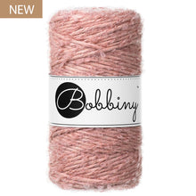 New Bobbiny 3mm Blush Boucle Cord 100m in a soft dusty pink shade, with Bobbiny label and NEW product badge.