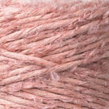Close-up of Bobbiny 3mm Blush Boucle Cord showing soft, textured cotton and alpaca wool fibres in a dusty pink shade.