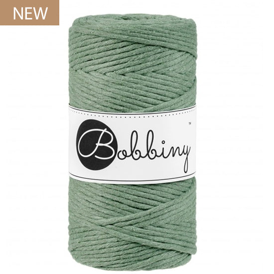 Bobbiny 3mm Eucalyptus Single Twist Macrame Cord 100m – muted sage green recycled cotton cord