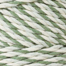 Close-up of Bobbiny 3mm Magic Green 3PLY Macrame Rope showing its three-colour twisted cotton construction