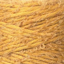 Close-up of Bobbiny 3mm Mustard Boucle Cord showing soft, textured cotton and alpaca wool fibres in a warm golden yellow shade.