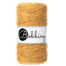 Bobbiny 3mm Mustard Boucle Cord 100m made with cotton and Peruvian alpaca wool, shown on a white background.
