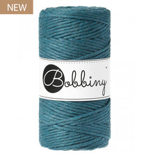Bobbiny 3mm Peacock Blue Single Twist Macrame Cord 100m – rich blue-green recycled cotton cord