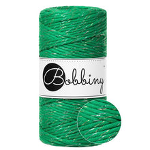 Bobbiny 3mm Shiny Jade Green Single Twist Macrame Cord 100m with shimmering gold and silver threads