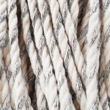 Close-up of Bobbiny 3mm Silver Twist 3PLY Macrame Rope showing twisted cotton strands with shimmering silver metallic yarn