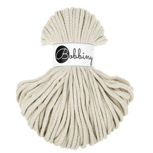 Bobbiny 5mm Cashmere Beige Braided Cord 50m – soft creamy-beige recycled cotton cord for macrame and crochet.