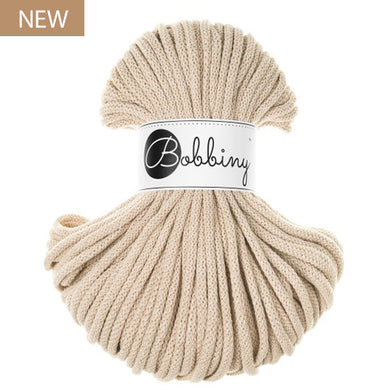 Bobbiny 5mm Warm Beige Braided Cord 50m – soft recycled cotton macrame and crochet cord
