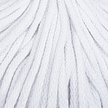 A close-up texture shot of white braided cord strands filling the frame.