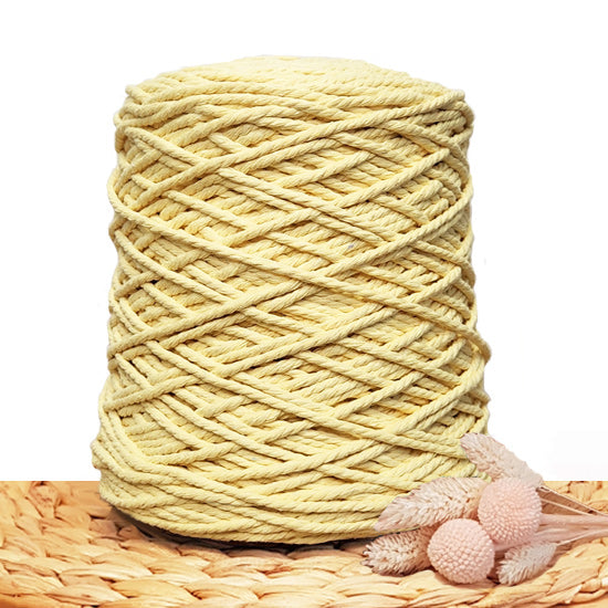 3mm Pale Yellow - Recycled Cotton 3ply Macrame Cord
