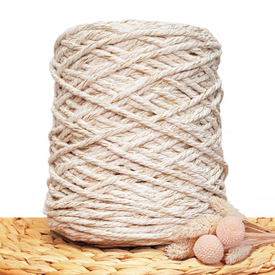 5mm Natural & Gold - Recycled Cotton 3ply Macrame Cord