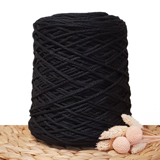 3mm Black - Recycled Cotton 3ply Macrame Cord