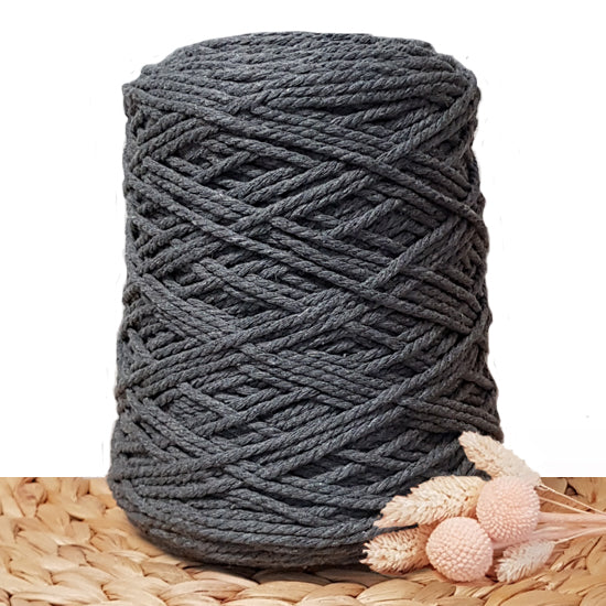 3mm Dark Grey - Recycled Cotton 3ply Macrame Cord