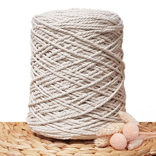 Natural 3mm 3ply recycled cotton macrame cord, 1kg roll displayed on a woven mat – Knotting Hillbilly